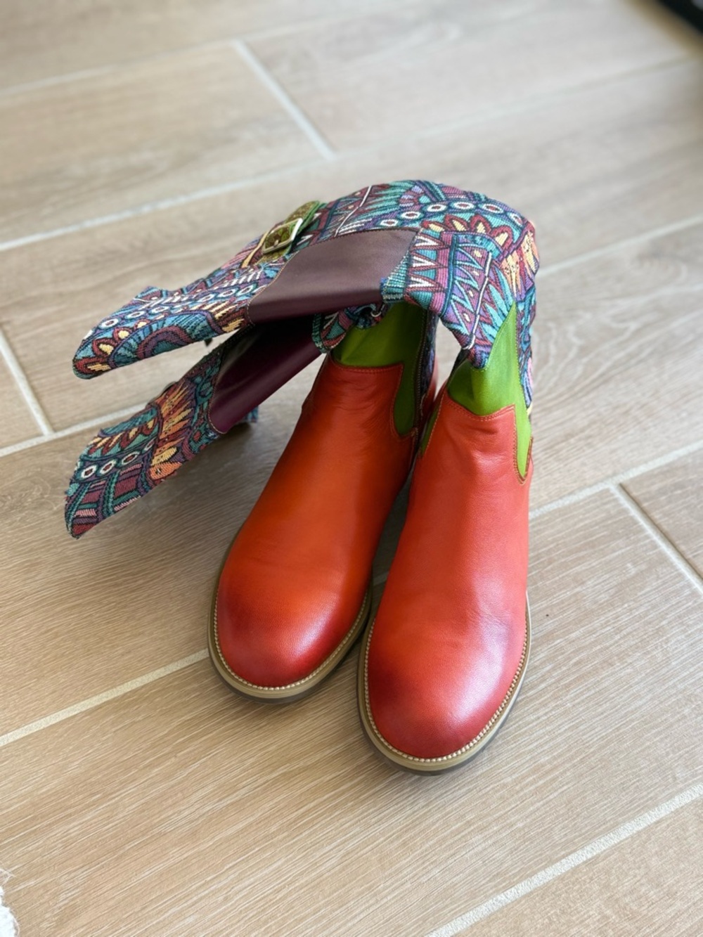 Brand new —Real Leather Heeled Boots with Patterned Cuff. Wear with everything ! - Picture 2 of 9